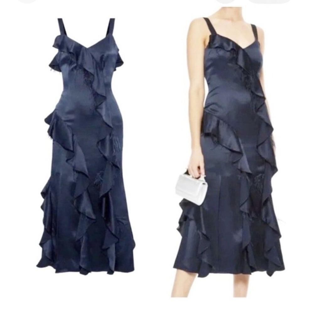 Cinq A Sept Gigi Ruffle & Ostrich Feather Trim Silk Dress, Size‎ 4 Wedding Party